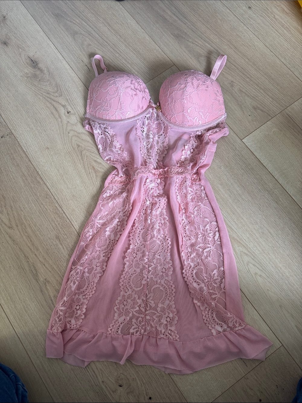 Women's Pink Lace Chemise Nightdress - Unbranded